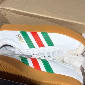Adidas Men's White Sneakers with Red and Green Accents